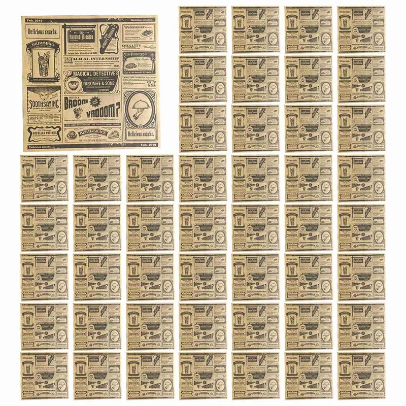 ABWP-400Pcs English Newspaper Greaseproof Paper Snack Paper Oil-Absorbent French Fries Sandwich Wrapping Paper, Yellow