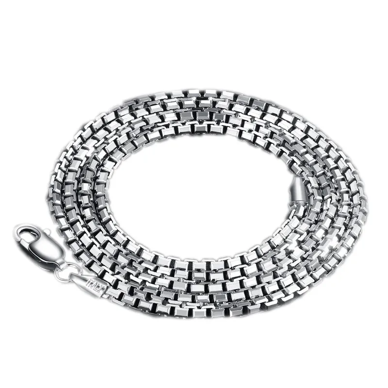BOCAI Real S925 Silver Jewelry Octagonal Box Chain Simple