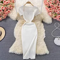 YuooMuoo Spring Summer 2025 Women Dress Elegant Square Collar White Black Knitted Bodycon Dress Korean Office Lady Vestidos - Image 3