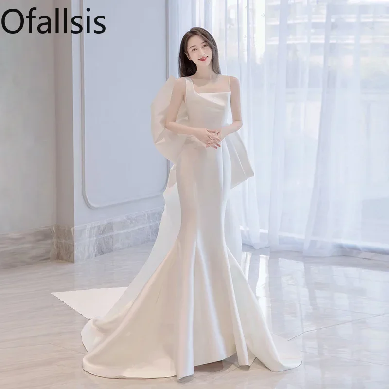 

Ofallsis French Style Mori Light Wedding Dress 2023 Summer Elegant Gentle Bride Going Out Temperament Fish Tail Satin Dresses