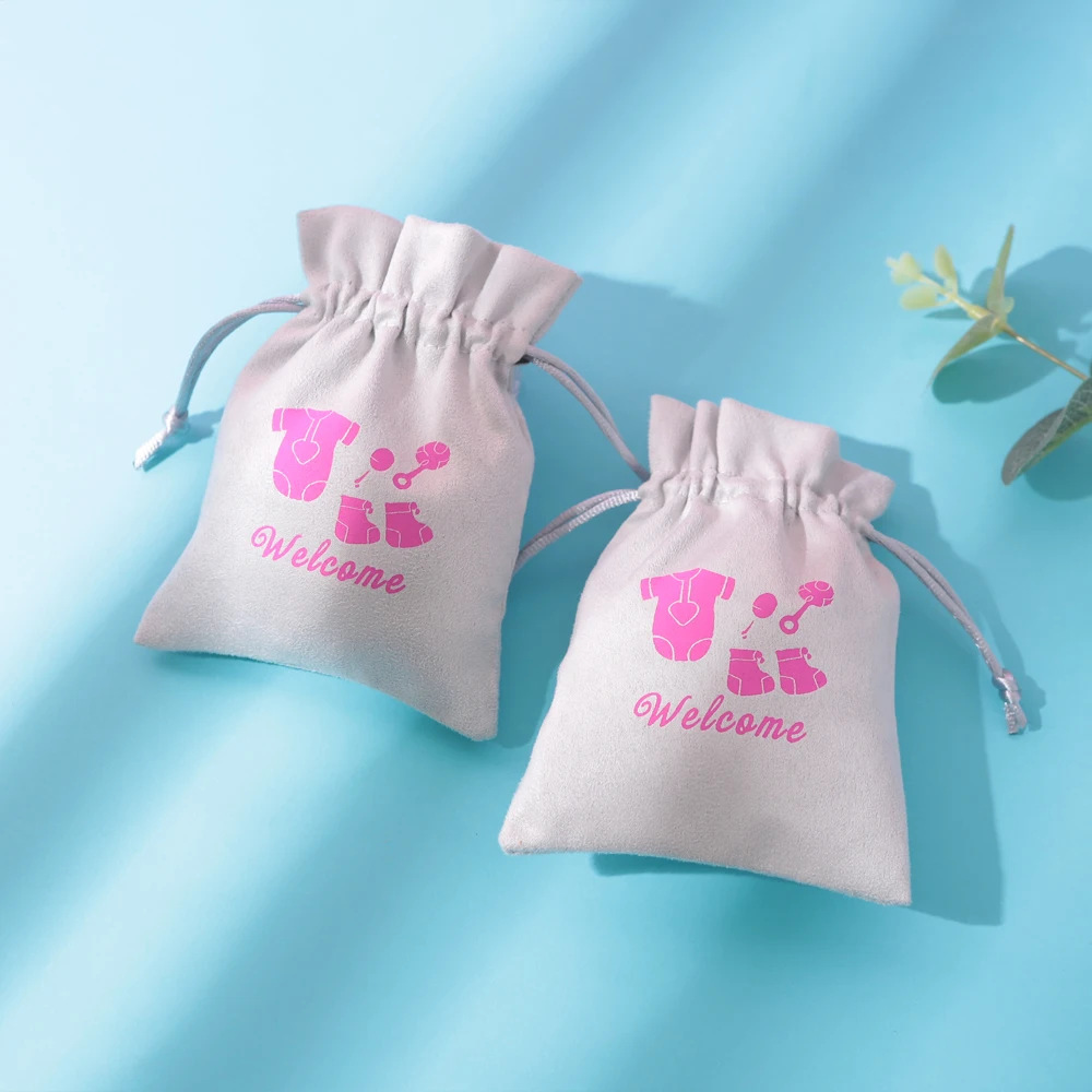 50 Stück Flanell-Schmuckbeutel mit individuellem Logo, Samtbeutel mit Kordelzug für Armbänder, Ringe, Ohrringe und Ohrstecker – ideal als Baby-Geburtstagsgeschenk – Detail 10