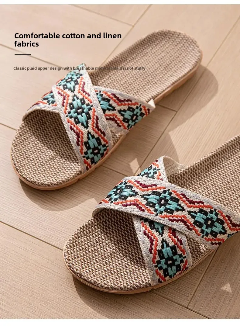 Sff98f0468b3644aba1ce61160171dadf3 Open-Toe Crossed Linen Slippers for Couples Indoor Use