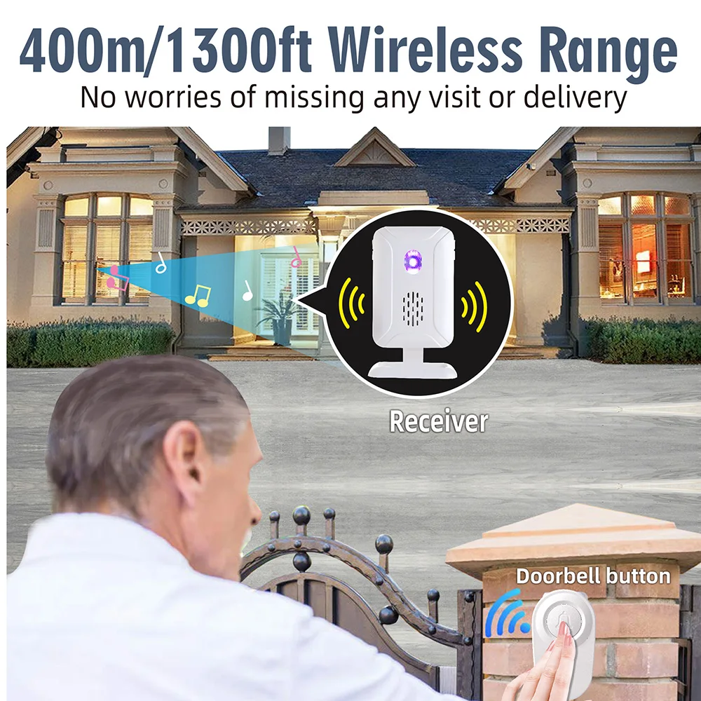 Medical Alert Button Emergency Alarm Button Wireless Range Caregiver Pager for Elderly 280M Distance Smart Call System Emergency Life Fall Alert Alarm Patient Senior Care