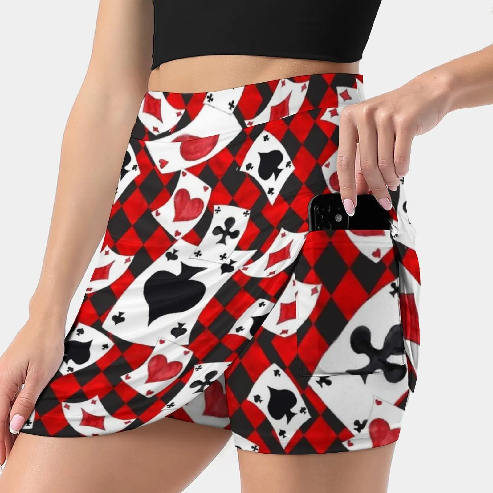 

Playing Cards Pattern Women's skirt With Pocket Vintage Skirt Printing A Line Skirts Summer Clothes Playing Full Hand Poker