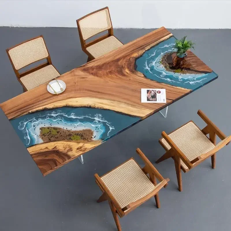 

Epoxy Resin River Solid Wood Large Creative Ocean Wave Tea Table Walnut Wood Large Plate Table