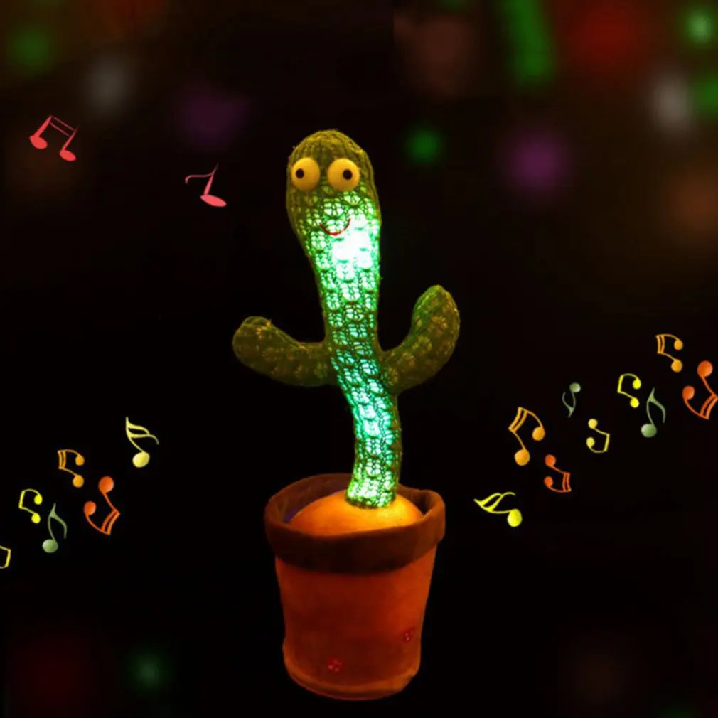 Dancing Talking Cactus Electron Plush Toy 120 English Songs LED Lighting Voice Repeat Cactus Interactive Baby Toys USB Charge