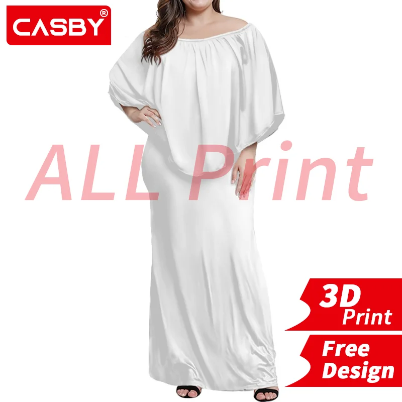 

Белое платье с воротником-лодочкой и открытыми плечами, Стройное летнее Новое однотонное платье с объемным принтом и оборками, индивидуальный логотип, дизайн с любым принтом «сделай сам», бесплатный дизайн