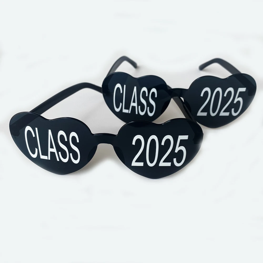 10Pcs Graduation Class Off Photo Booth Props Black Heart Shaped Eyeglasses Photobooth for Grad Party Favor Decorations