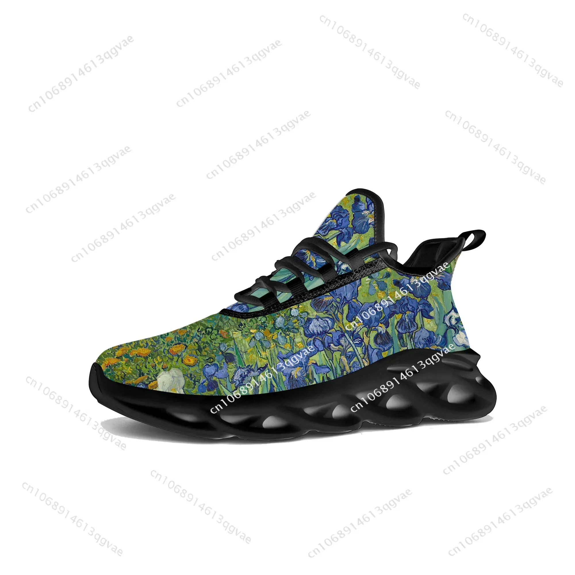 Van Gogh Iris Flower Flats Sneakers Mens Womens Sports Running High Quality Sneaker Lace Up Mesh Footwear Tailor-made Shoe Black