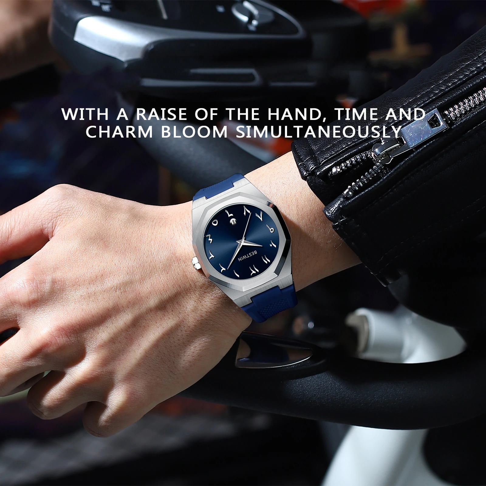 BESTWIN Fashion Luxury Arabic Men's Quartz Watch Business Casual Silicone Strap Mens Wristwatch Family Friends Birthday Gifts