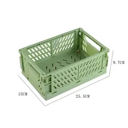Foldable Stackable Storage Crate - Cute Portable Organizer for Makeup, Jewelry, and Toys (Green)