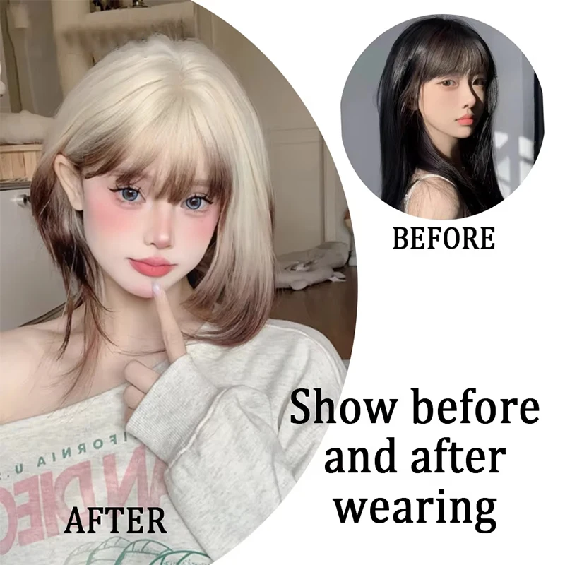 Synthetic Black Blue Wolf Tail Wig Jellyfish Mullet Head Personalized  Long Straight Summer Half-tied Wolf Tail Cos Wig