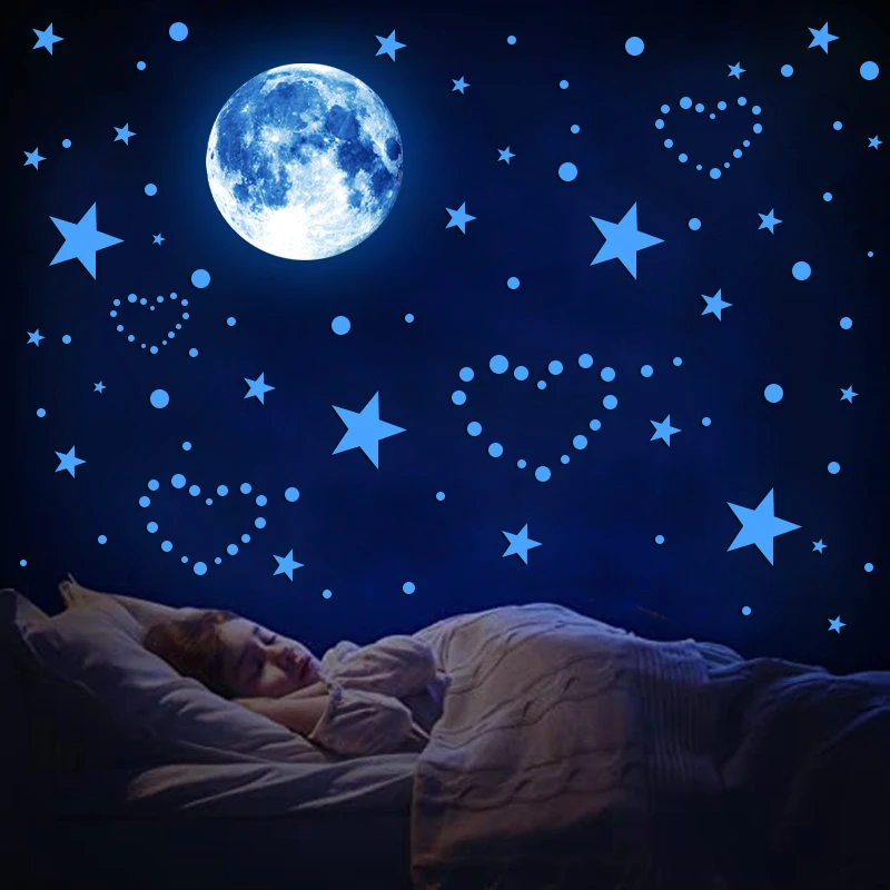Glowing in Dark Stars Wall Stickers Kids Room Decoration Luminious Earth Sticker Baby Nursery Bedroom Ceiling Decor Girls