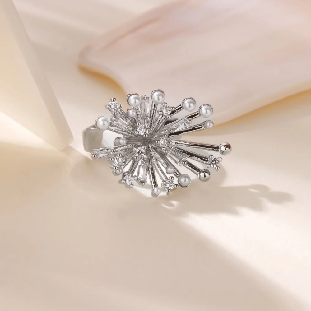 Zircon Snowflake Rings Geometric Opening Finger Ring For Women