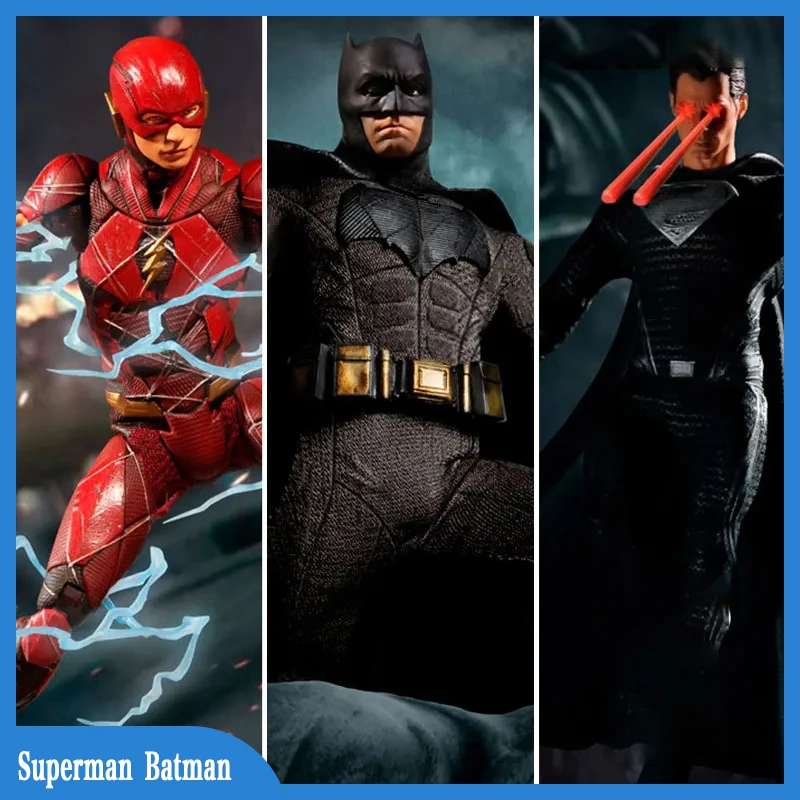 

Originate Mezco DC Justice League Superman Batman The FlashThree Person Suit Anime Action Figure Statue Figurine Pvc Gifts Toys
