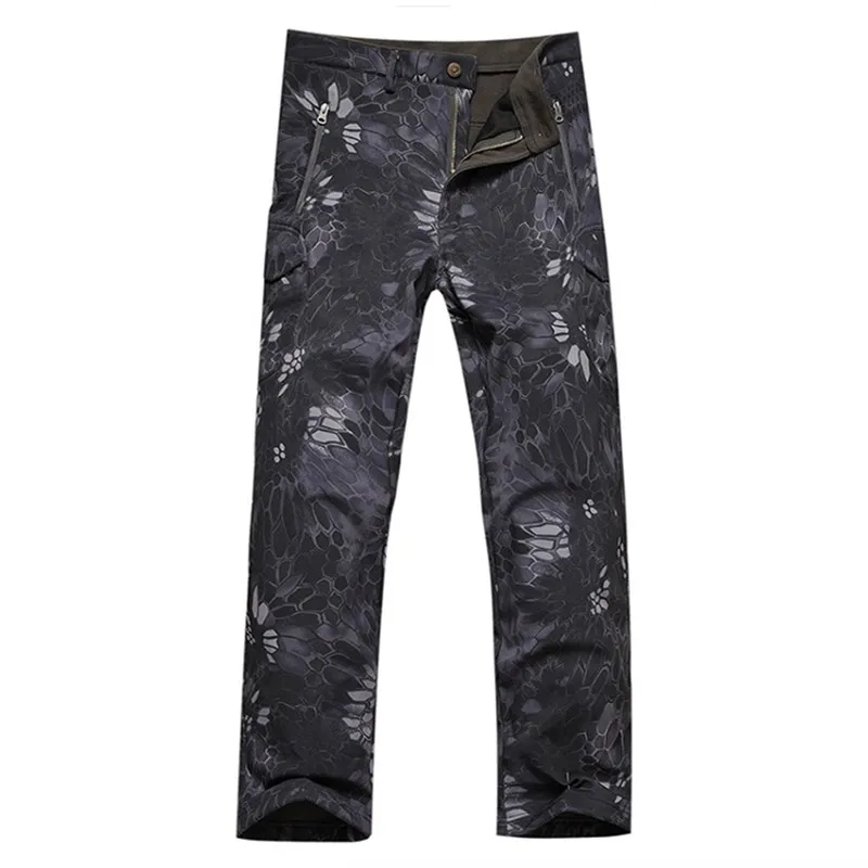 Mens Fleece Warm Casual Pants Military Tactical Camouflage Pant Shark Skin Softshell Waterproof Trousers Outdoor Hiking Pants 4