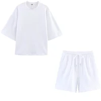 Women Summer Fashion 2 Pieces Short Sets Solid Loose T-Shirt and High Elastic Waist  Shorts Sportswear Female Chic Lady - Image 2