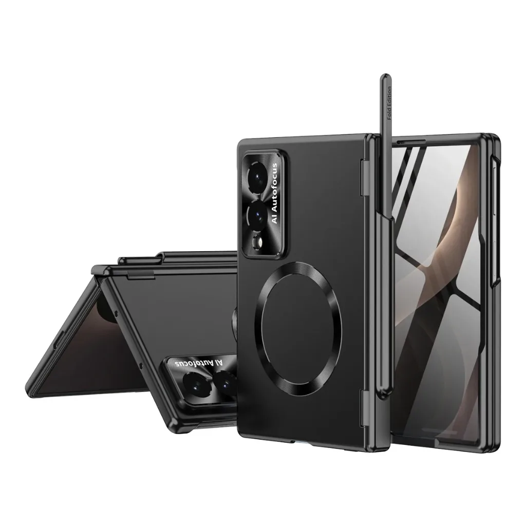 Enhanced Magsafe Magnetic Hinge Protection Phone Case with Tempered Screen Film