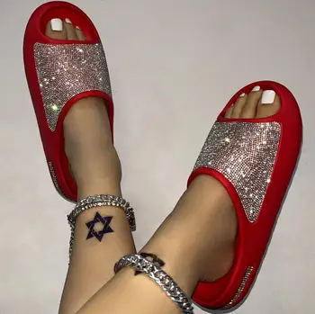 2025 women's/men new women's shoes with diamond face, thin flash thick bottom slippers sandals outdoor beach slippers 36-45 1