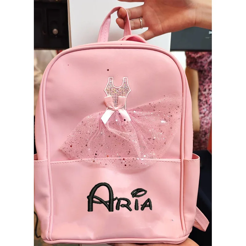 

PU Children's Yarn Skirt Dance Bag Training Storage Bag Customized Embroidered Name Dance Backpack Latin Ballet Dance Bag