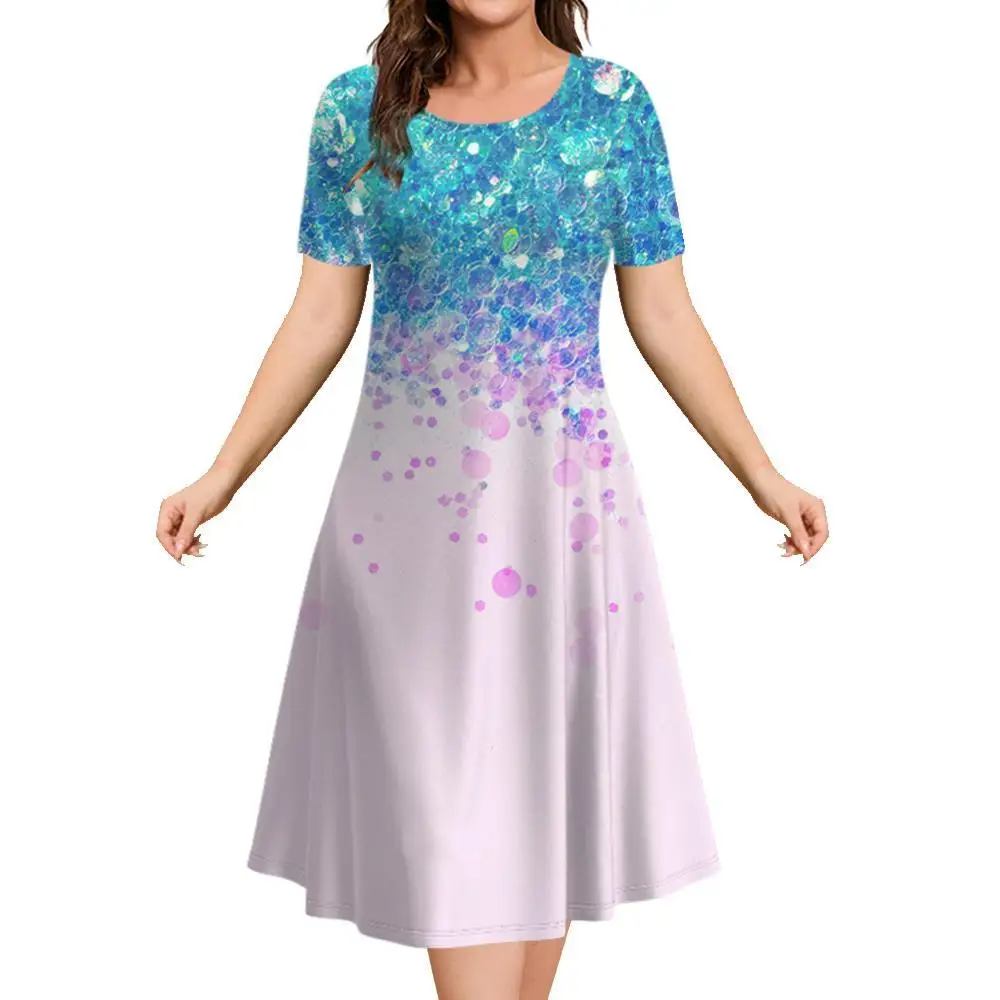 

Женские пляжные платья с 3d градиентным принтом, топы с коротким рукавом, Повседневная модная трапециевидная юбка, летние новые женские платья большого размера для отпуска