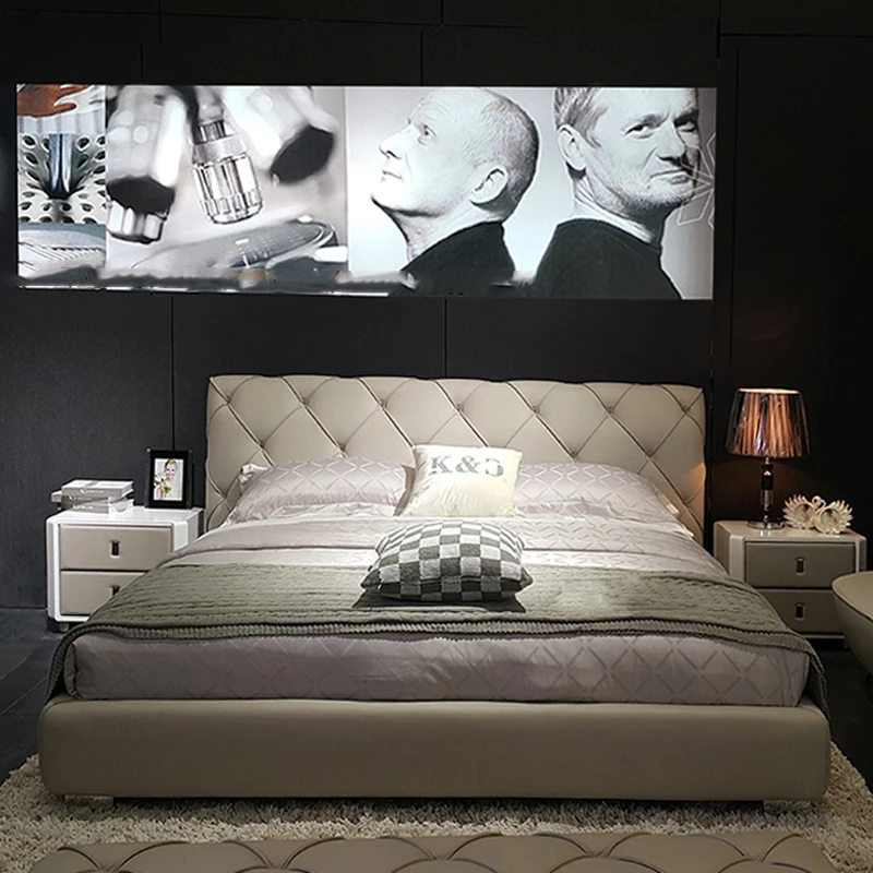 

Nordic Light Luxury Leather Bed Simple Elegant Modern Style Double Bed High-End