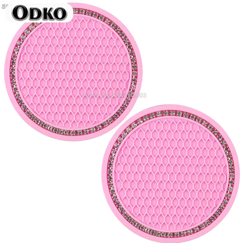 Car Non-slip Water Cup Pad Diamond Rhinestone Bling Decoration Auto Interior Cup Bottle Anti-skid Rubber Mat Car Accessories