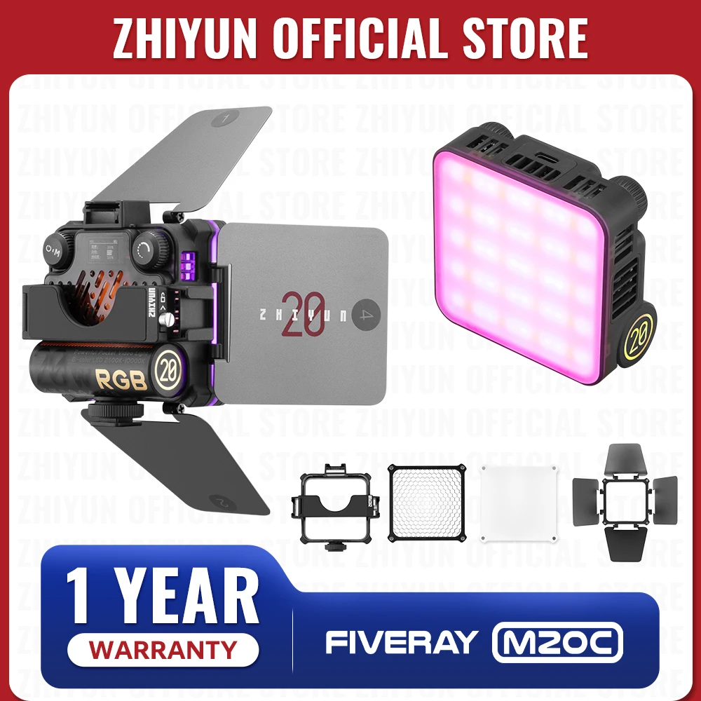 Zhiyun M20 M20C อย่างเป็นทางการ fiveray 20W RGB แฟลชวิดีโอ2500K-10000K ไฟลบเงาสำหรับถ่ายภาพให้สตรีมสด 1