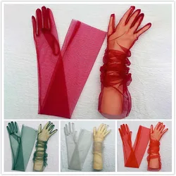 1Pair Sexy Long Gauze Bridal Dress Gloves Women Transparent Sun Protection High Elasticity Breathable Thin Dress Gloves