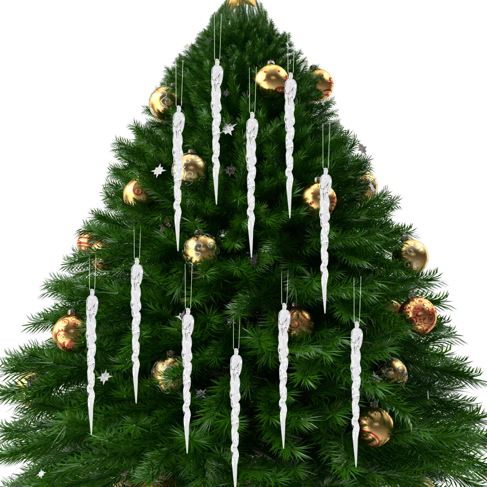 12Pcs Christmas Clear Icicle Decoration Simulation Icicle Pendants Hanging Icicles Ornaments for Winter Party Wedding Decoration