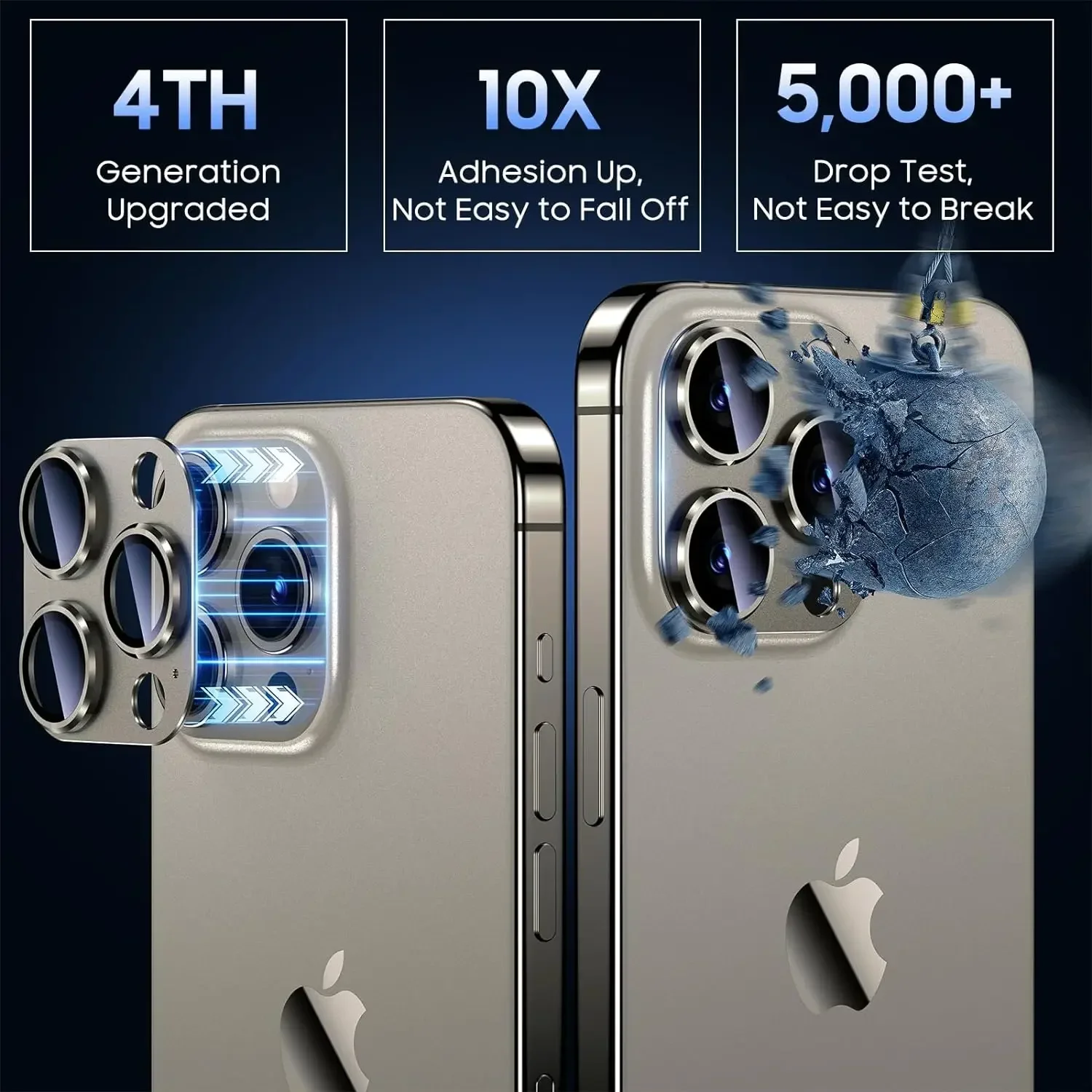Natural Titanium Gray Metal Camera Lens Protector with Glass Screen Protection