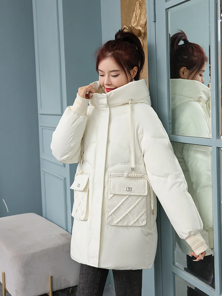 Vielleicht 2023 New Solid Winter Women Coat Oversized Parkas Jackets Casual Thick Warm Hooded Coat Female Winter Jacket Outwear