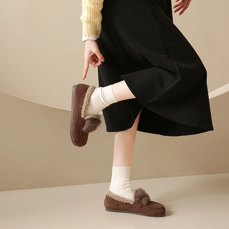 Aphixta Soft Furry Loafers Flat With Women Flats Slip On Short Plush Casual Round Toe Flats Woman Shoe Autumn Winter Loafers