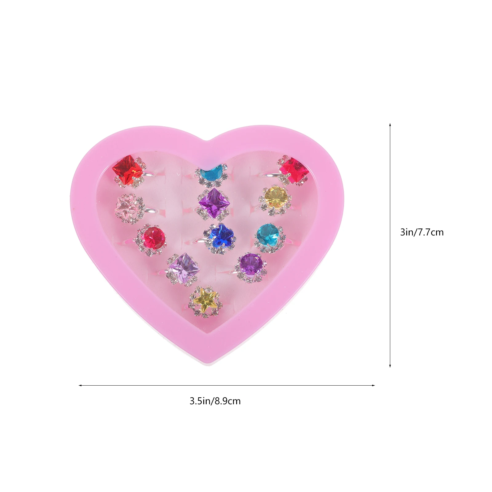 Princess Rings 12pcs Child Ring Beautiful Colorful Diamante Ring Set Gift Heart-Shaped Box Girl Kid Child Small maternity rings