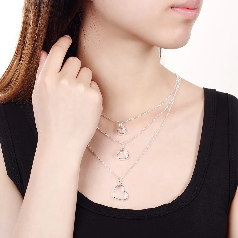 Classic 925 sterling silver romantic Love Heart Necklaces for women Charms fashion Jewelry Party wedding Christmas Gifts