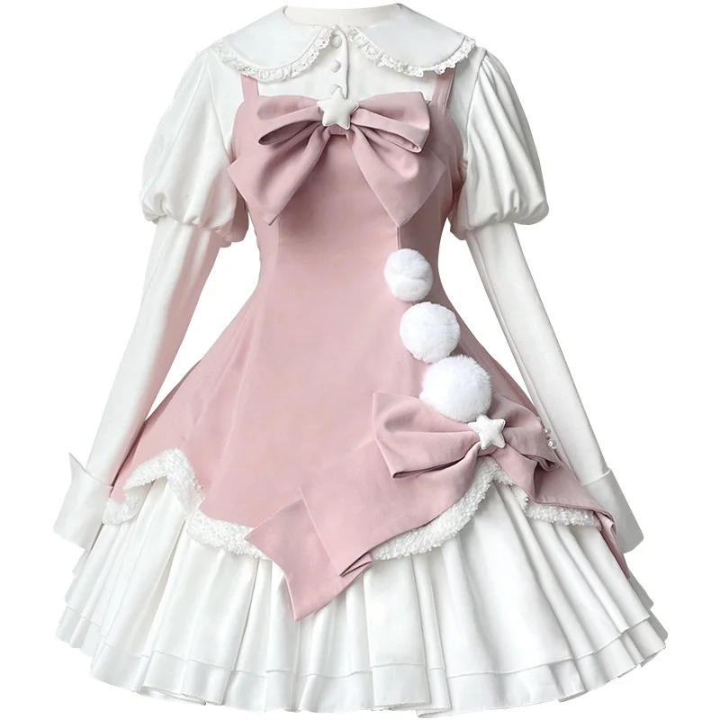 Women Dress Lolita Dress Winter Fairy Tale Suspender Skirt Sweet Long Sleeve Shirt Princess Japanese Harajuku Fashion