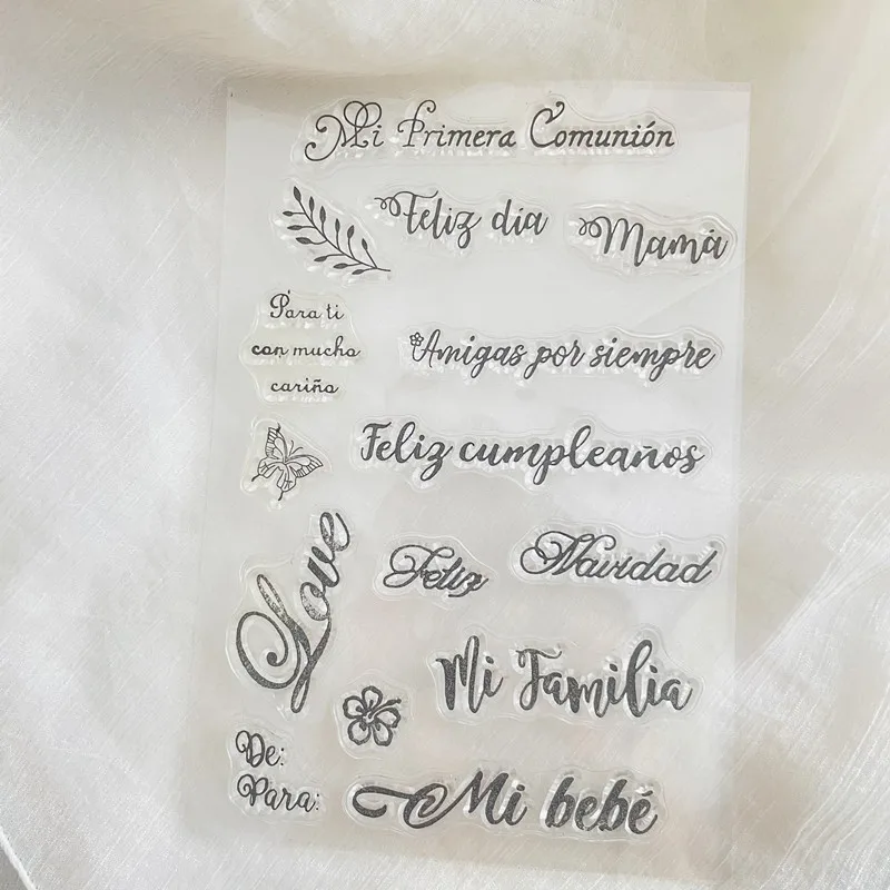 2023 new spanish word Clear Stamp embossing folder Transparent Silicone Stamp Seal Sheet For Scrapbooking Photo Album Decoration