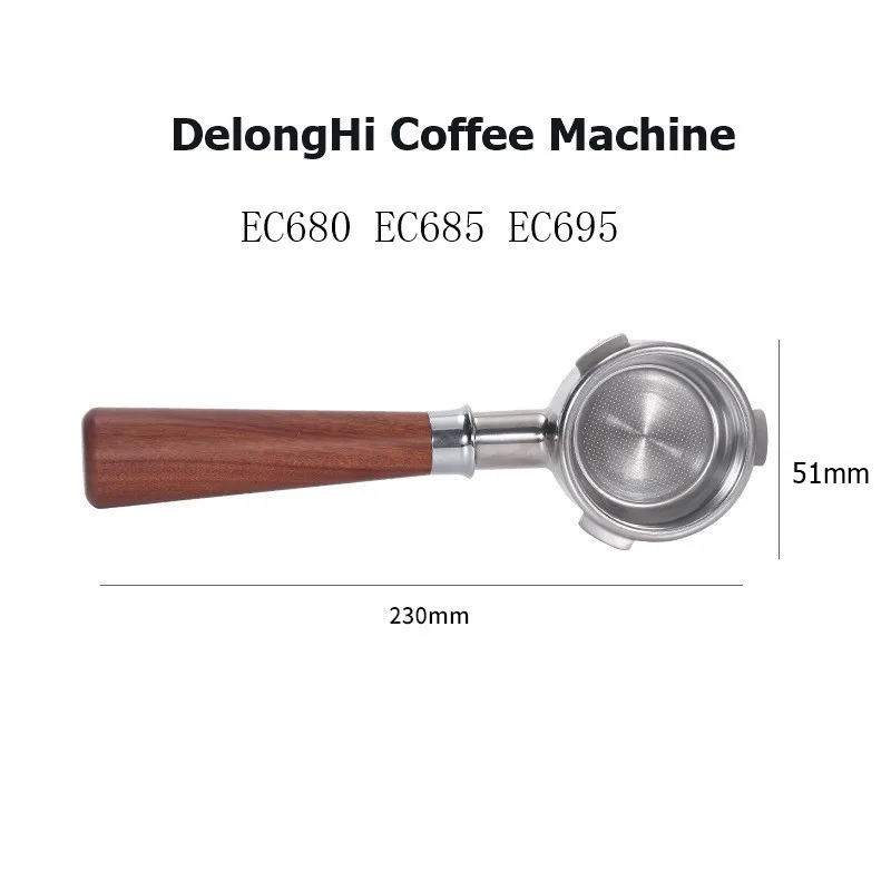 커피 바리스타용 바텀리스 포타필터, 필터 바구니 포함, Delonghi EC685 EC680 eco310, 51mm 교체 바구니