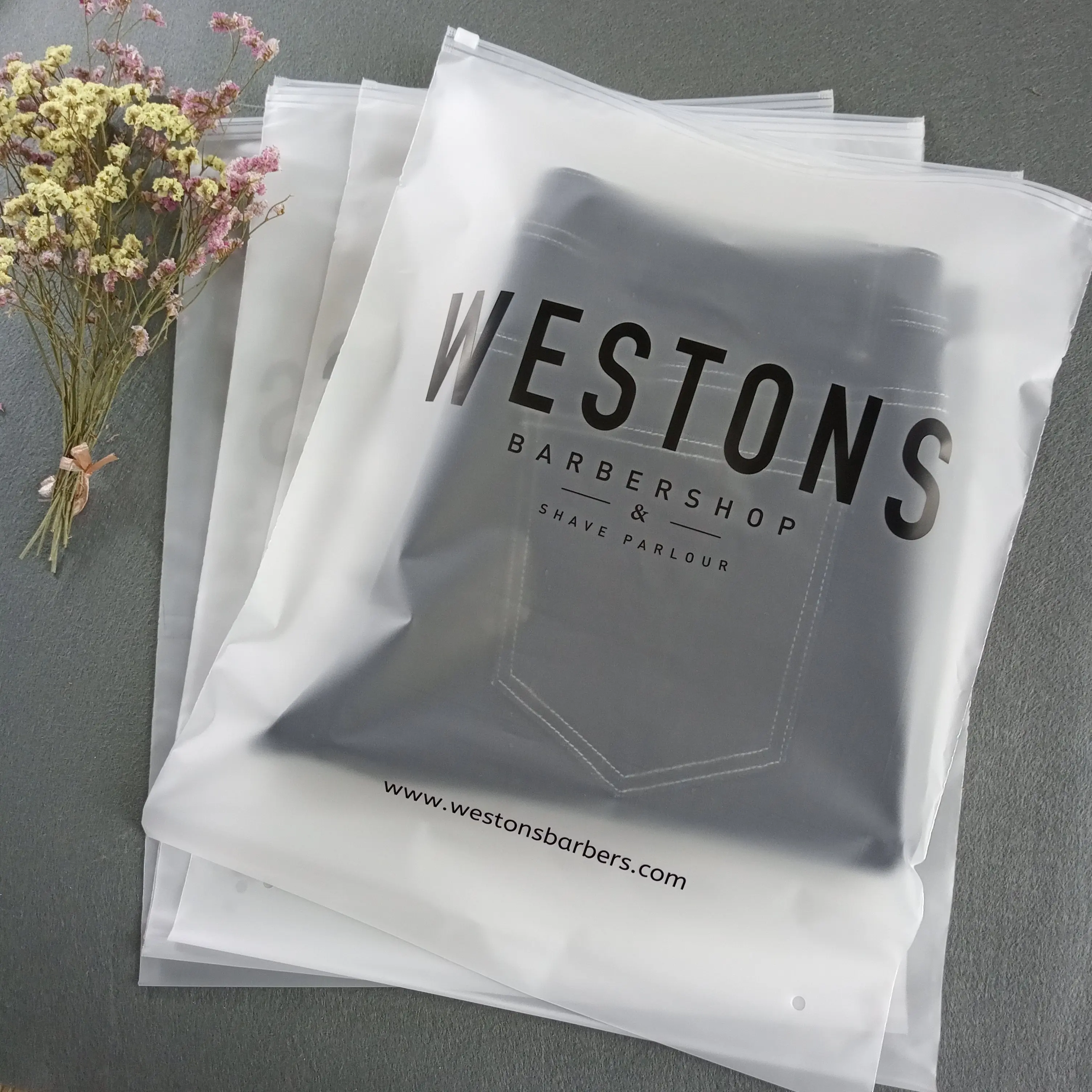 Eco-friendly Printed Biodegradable Frosted sealing zipper lock bag For Clothes Shirt Swimwear Packaging 100pcs