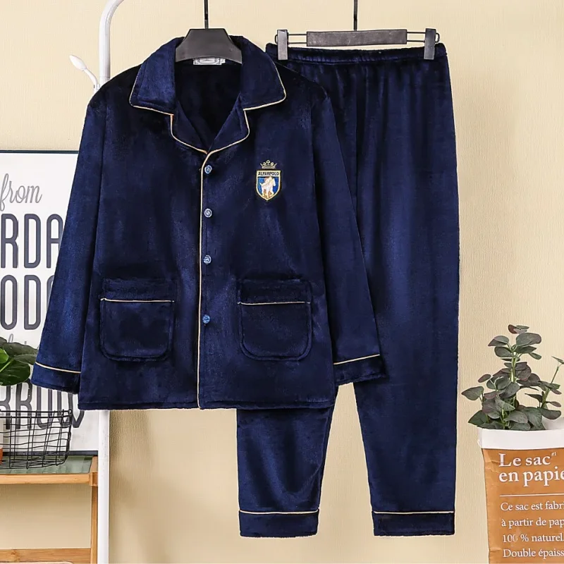 Autumn/winter Flannel Men's Pajamas Lapel Cardigan Long Sleeve Trousers Homewear For Men Comfortable Sleepwear man pajamas set flannel pajamas set