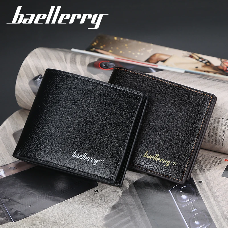 

Casual Men Wallet Short Lichee Pattern Billfold Wallet Soft PU Leather Business Man Multi-Card Holder Photo Purse cartera hombre