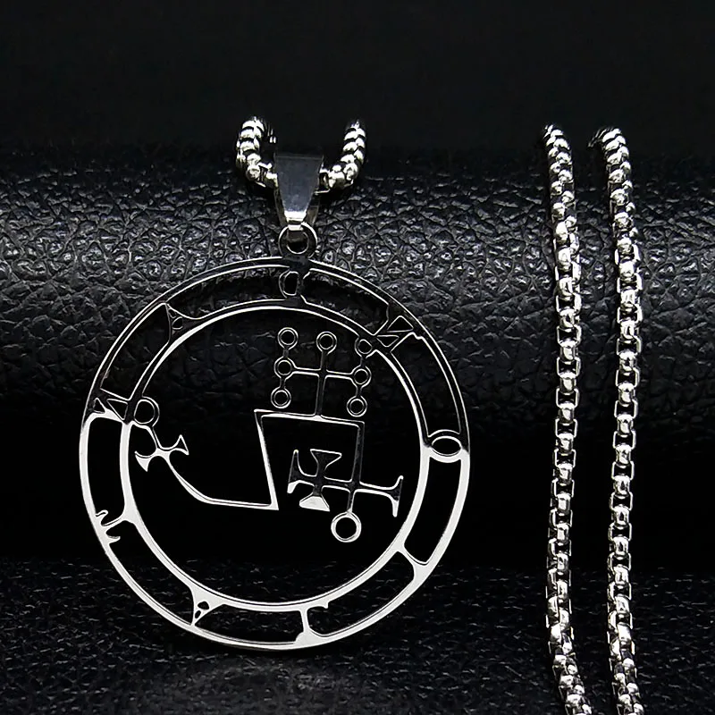 Stainless Steel Dantalion Seal Pendant Necklace in Silver Finish