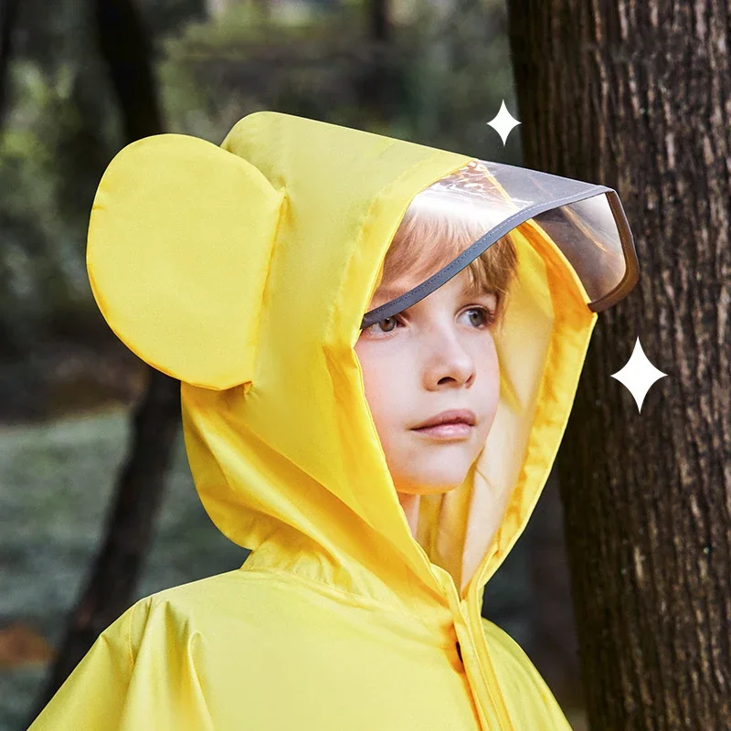 Cute Thicken Kids Cartoon Raincoat Ponchos Toddler Rain Jacket Children Rainwear with Large Brim Windproof Students Rain Suit
