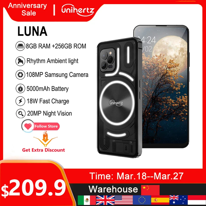 Unihertz Luna 8GB 256GB Smartphone 108MP G99 Mobile Phone Night Vision Rhythm Ambient Light Cellphone android 12