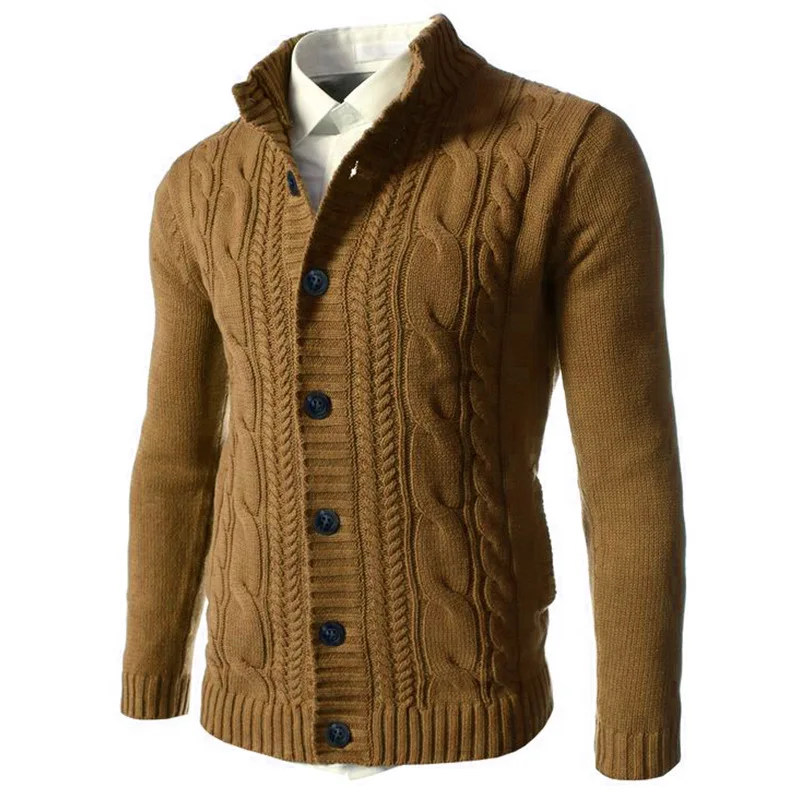 Men's Cardigan Sweater Autumn And Winter New Stand Collar Solid Color Fashion Knit Casual Large Size Sweater