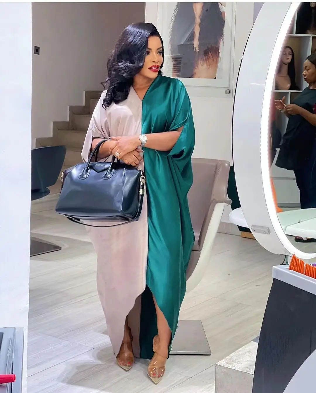 Nuovi Abiti Musulmani Per Le Donne 2022 Cuciture Color Africano Maxi Robe Scollo A V Stampa Manica Corta Novità Abito Kanga Abbigliamento Bouou