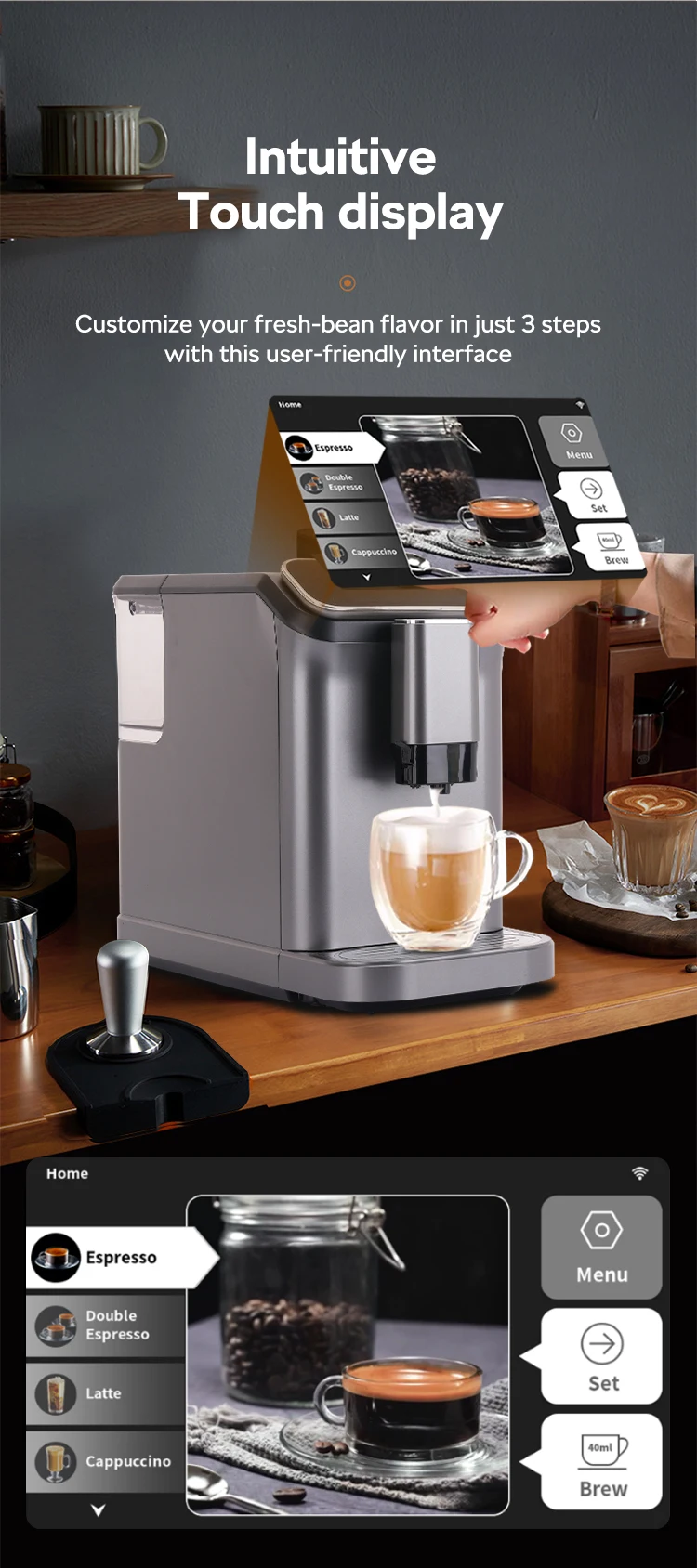 Description Picture 4 of itemMcilpoog WS-D5 Automatic Espresso Machine ，Built-In Milk Frother & Tank, 12 Coffee Varieties, Touchscreen，Ideal for Home Use