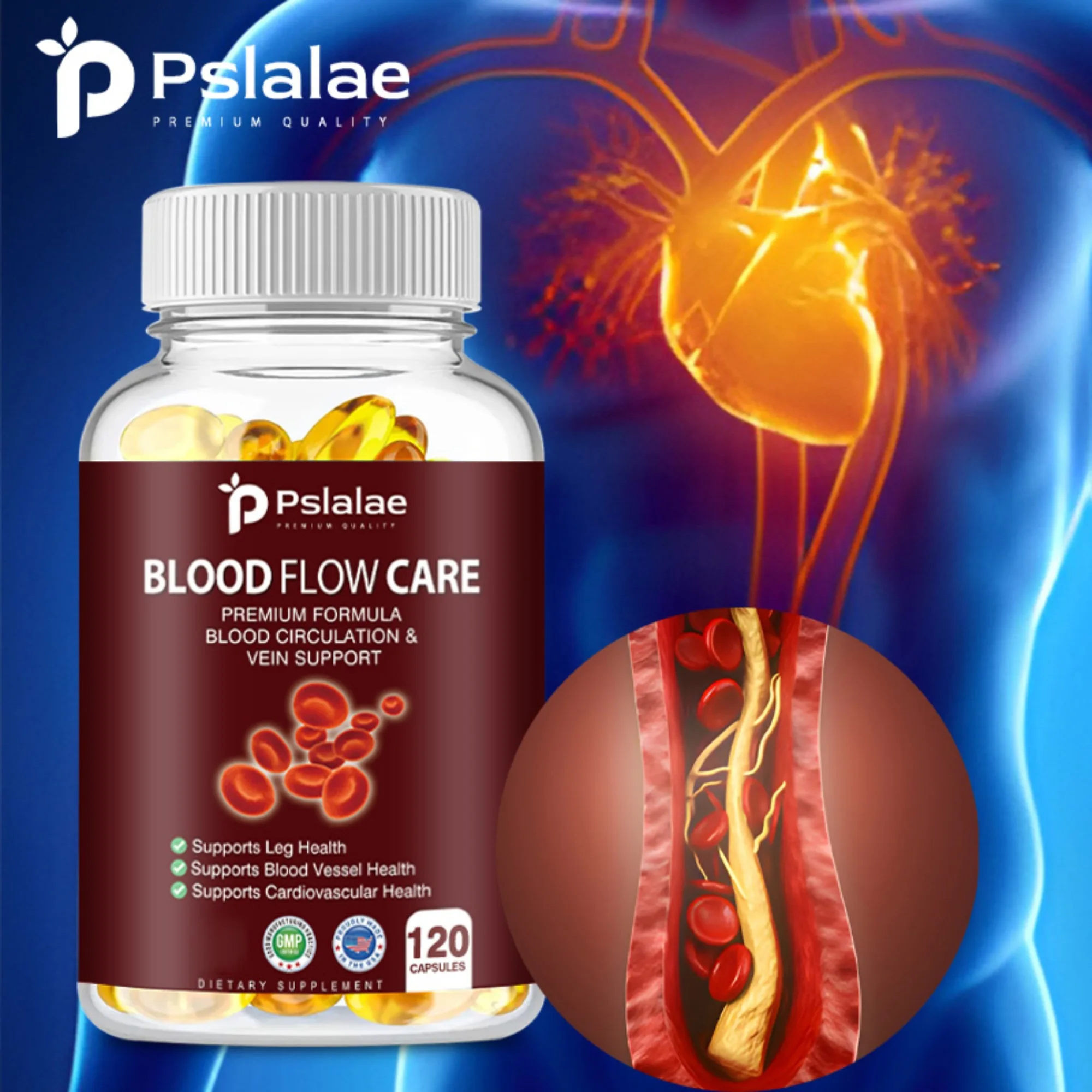 Blood Flow Care-Advanced Formula Contains Niacin L-Arginine Ginger To Support Heart Health-120 Capsules