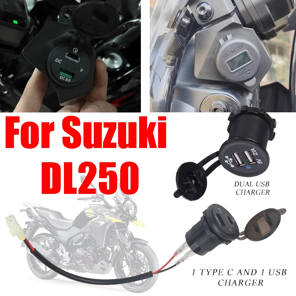 For Suzuki V-Strom DL250 Vstrom DL 250 Accessories Quick Charge Port Dual USB Charging Interface Socket Charger Socket Voltmeter motorcycle accessory aluminium v strom 250 radiator guard grill cover protector for suzuki vstrom dl 250 dl250 2017 18 2019 2020