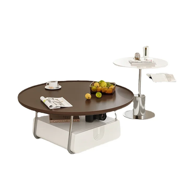 

Hxl Light Luxury Coffee Table Living Room Advanced Net Red Cream Style Simple Storage round Tea Table